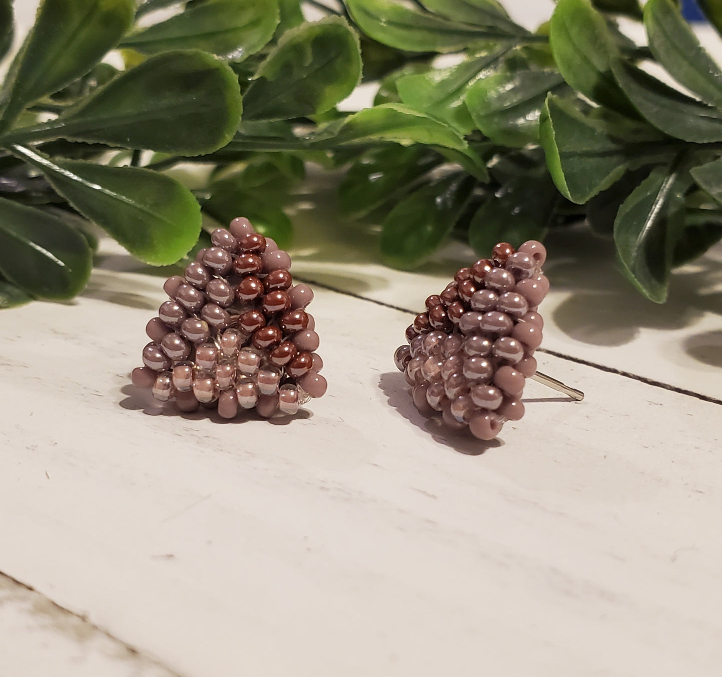 Triangle Patchwork Quilt Studs- Wine & Lavender