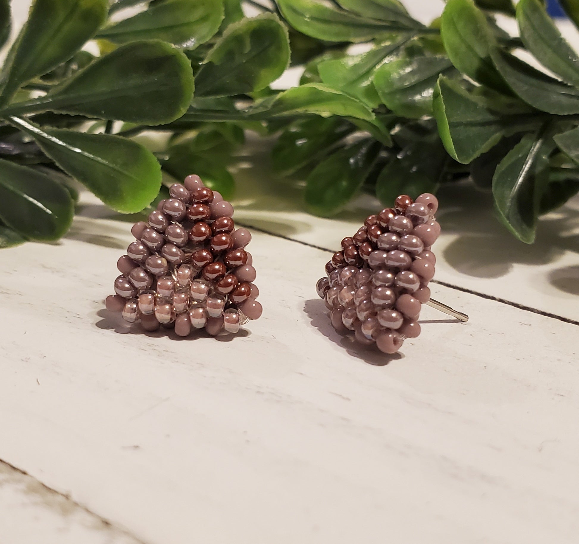 Triangle Patchwork Quilt Studs- Wine & Lavender