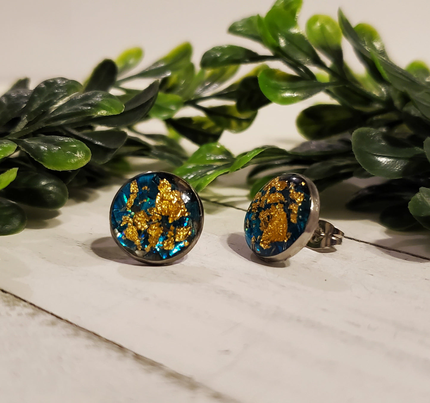 Gold Flake Studs- Blue