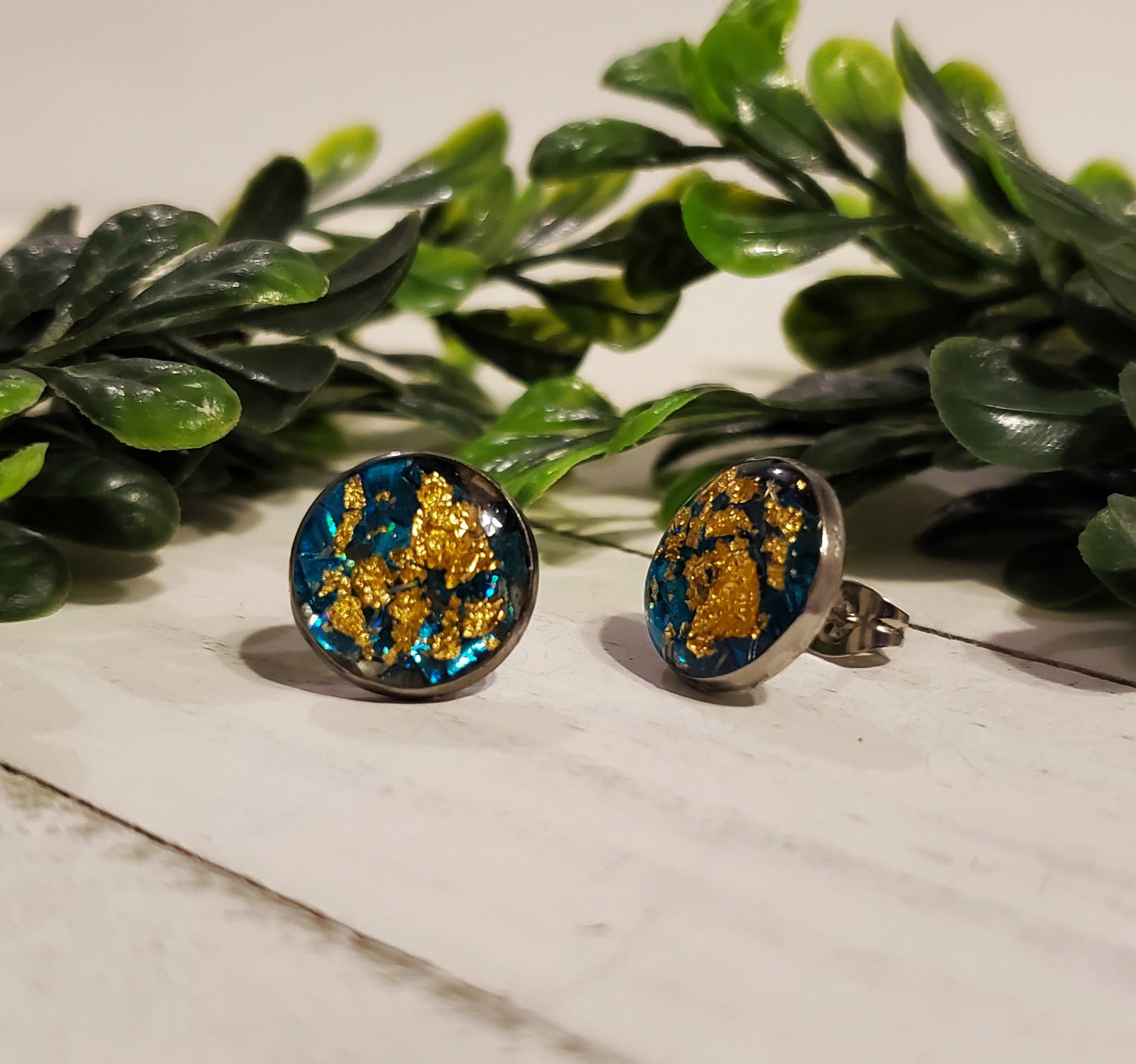 Gold Flake Studs- Blue