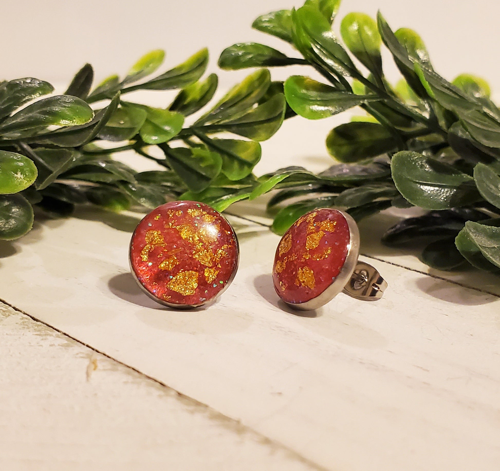 Gold Flake Studs-Pink