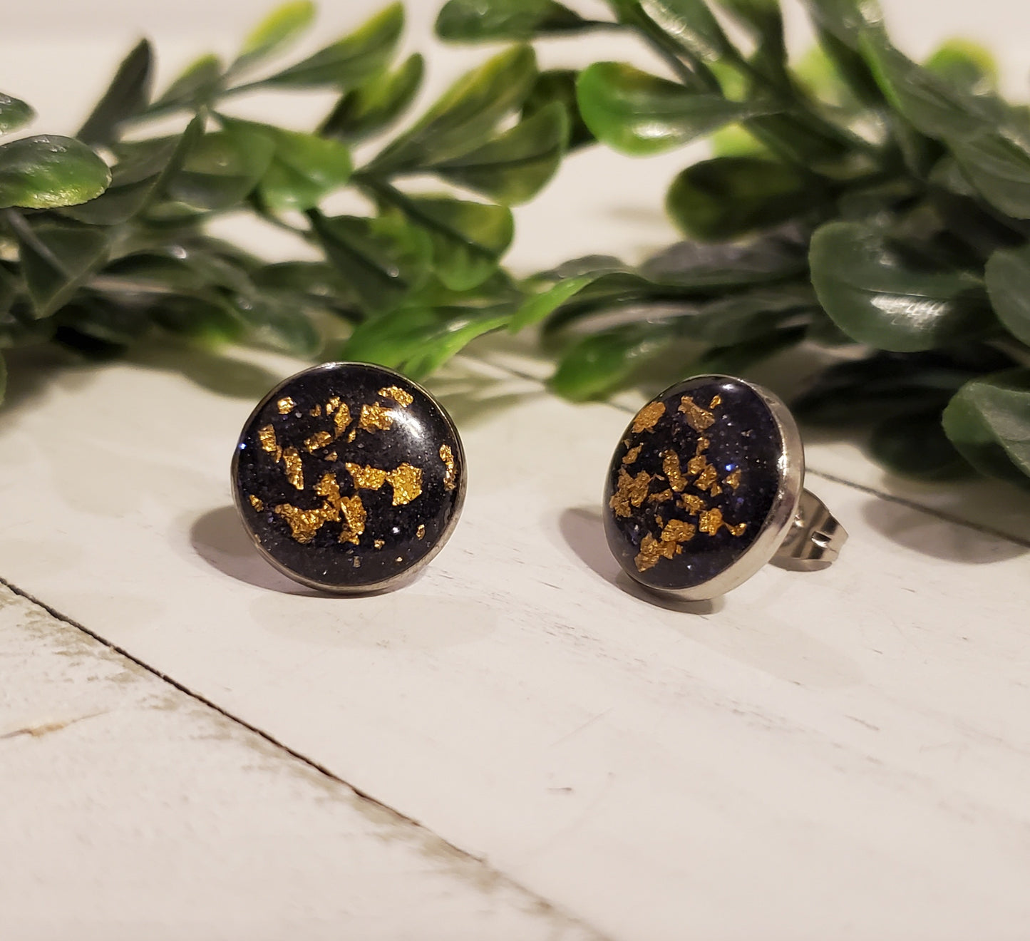 Gold Flake Studs-Navy