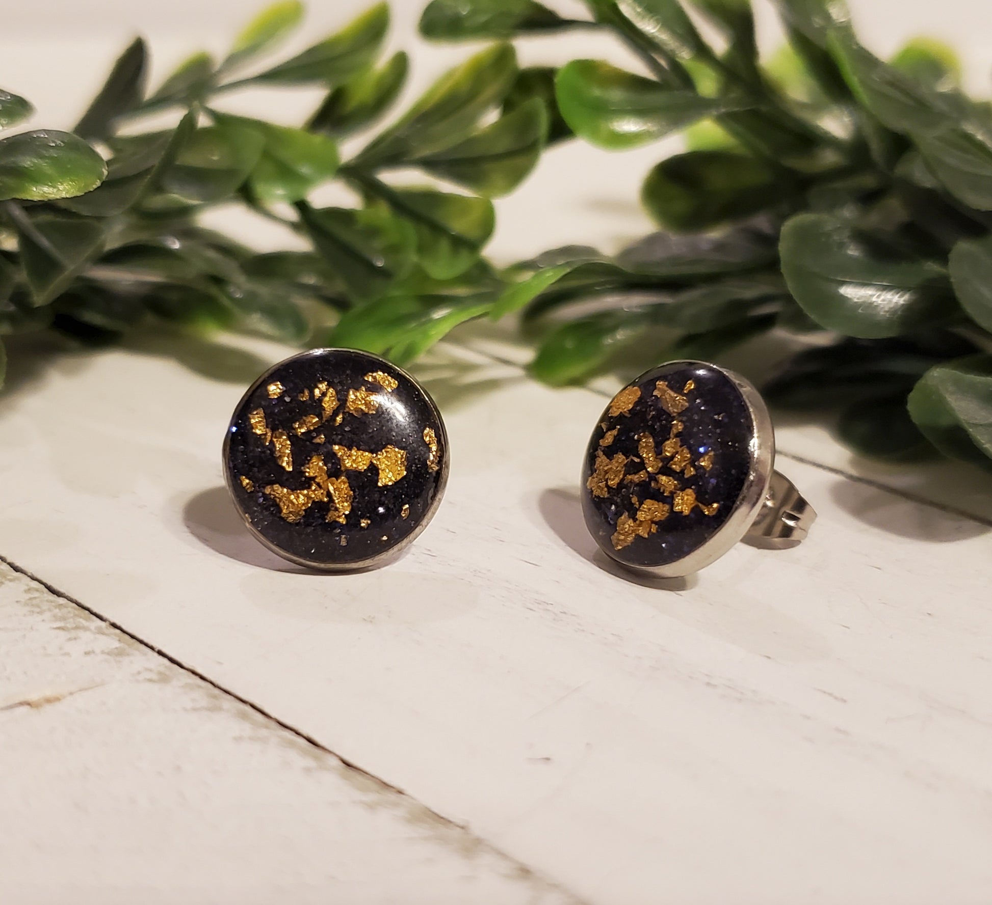 Gold Flake Studs-Navy