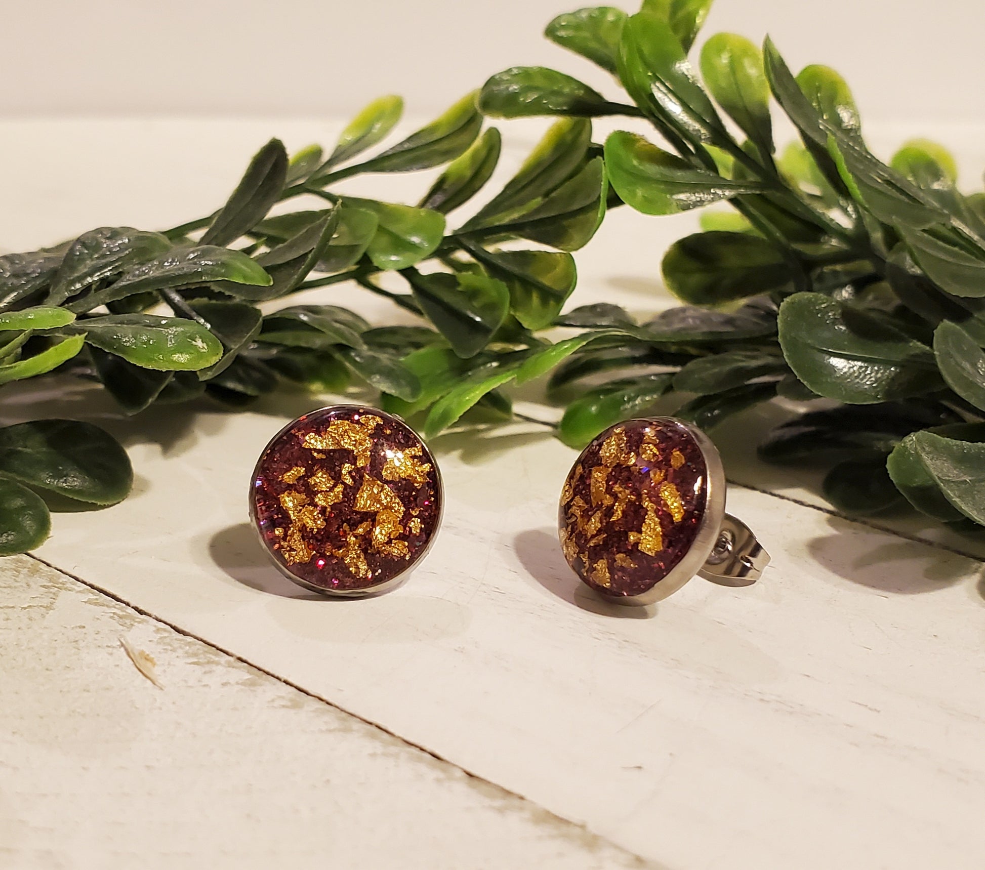 Gold Flake Studs-Wine