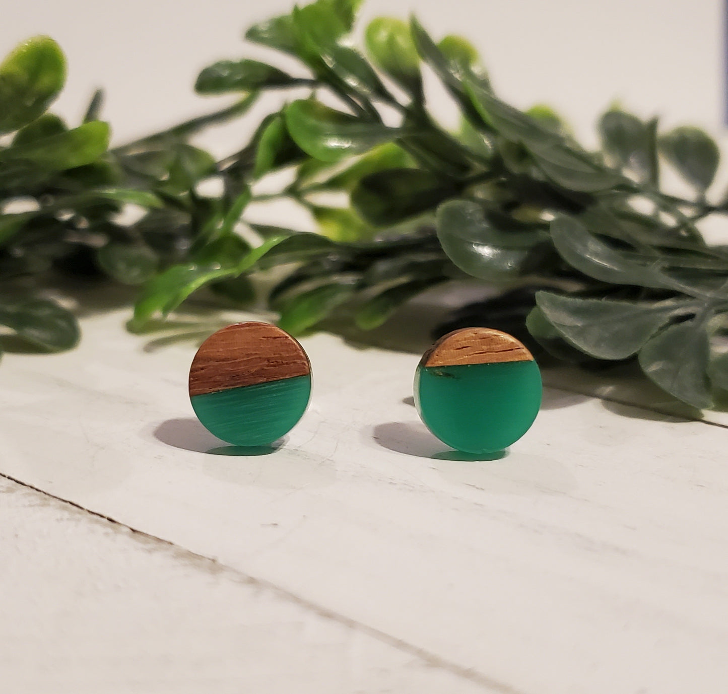 Wood & Resin Studs-Teal