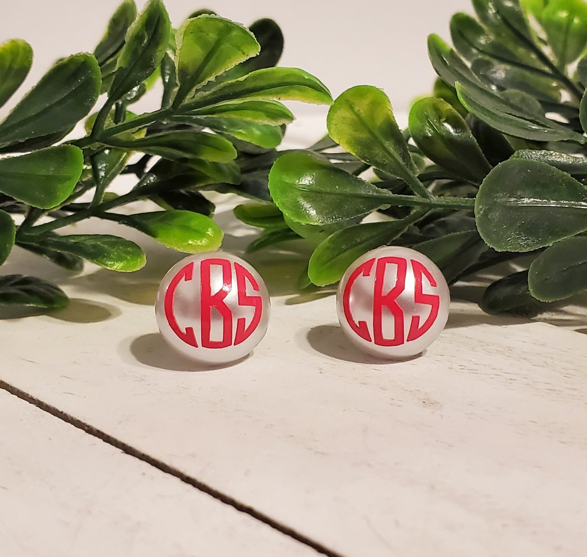 Valentine's Monogram Pearl Studs