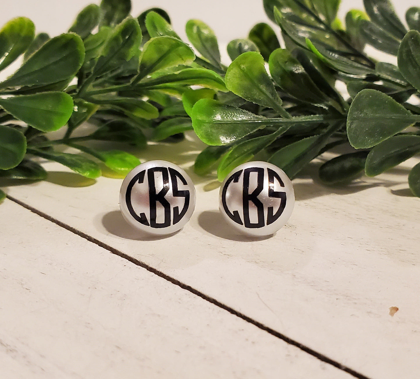Monogram Pearl Studs