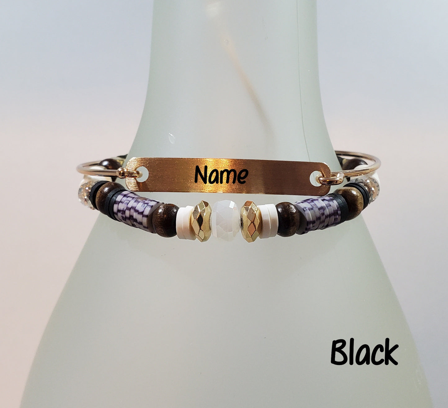 Clay & Crystal Personalized Bracelet Set- Black