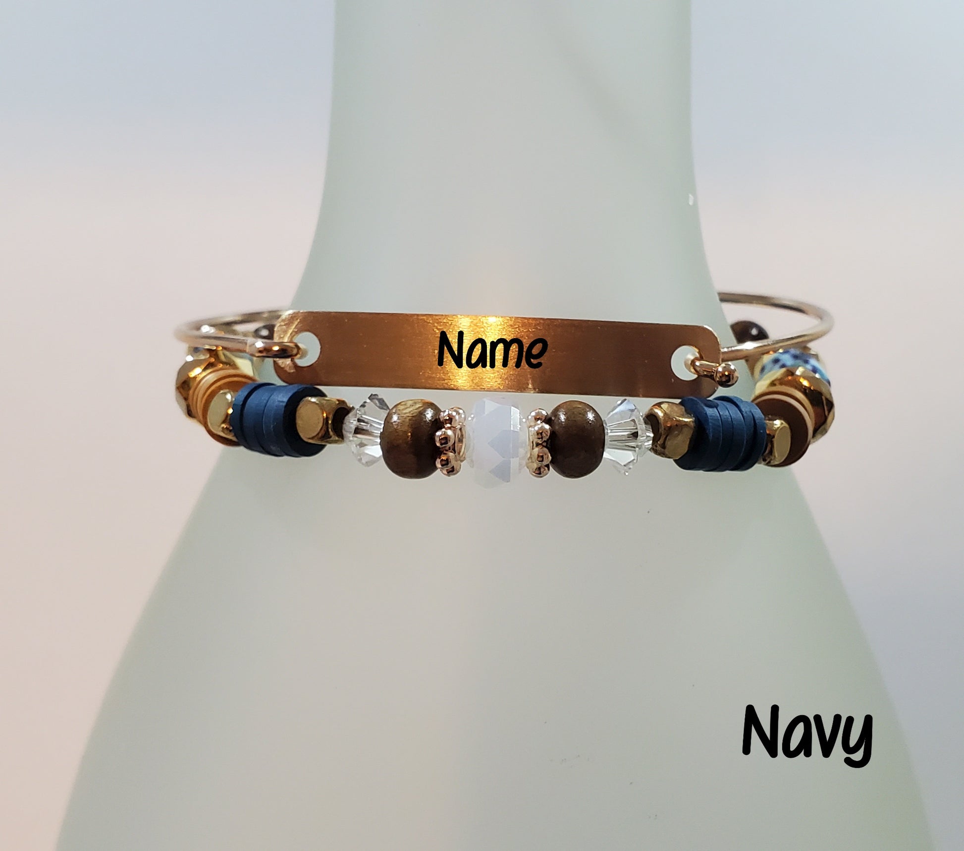 Clay & Crystal Personalized Bracelet Set-Navy