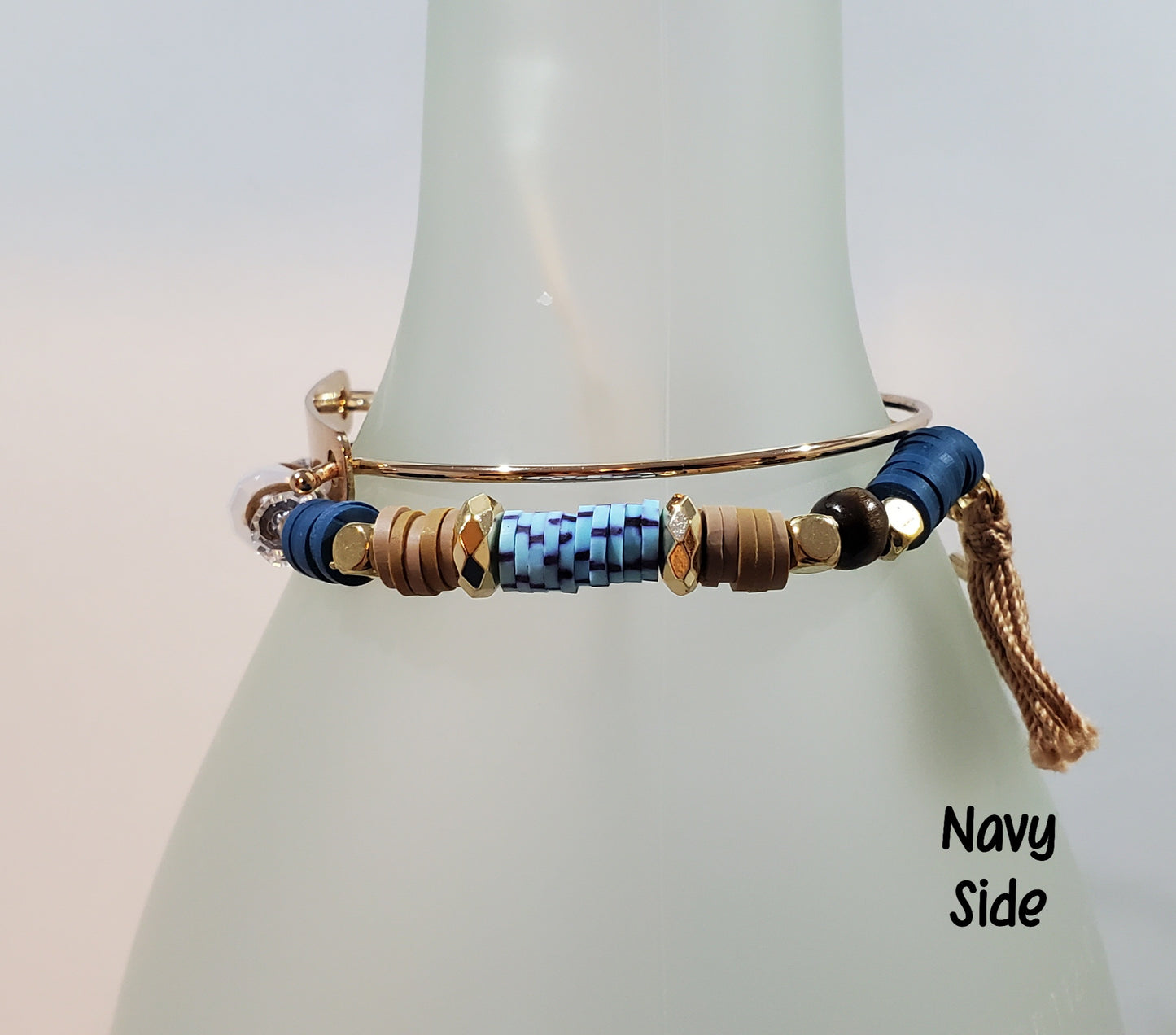 Clay & Crystal Personalized Bracelet Set- Navy Side
