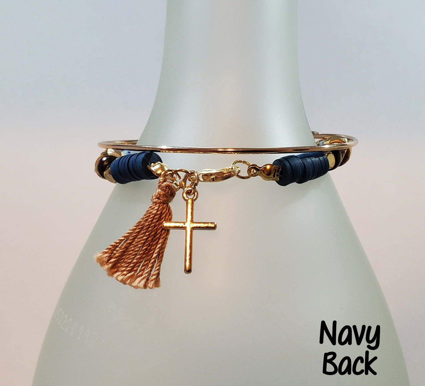 Clay & Crystal Personalized Bracelet Set- Navy Back