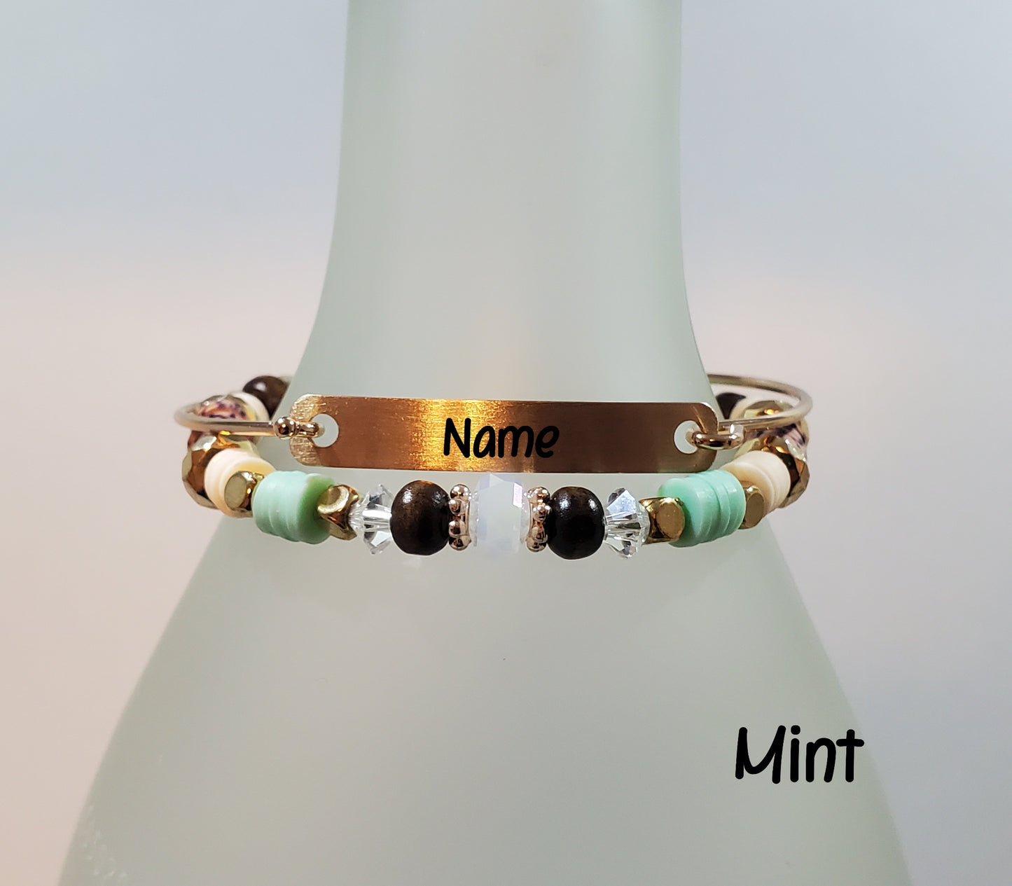 Clay & Crystal Personalized Bracelet Set- Mint