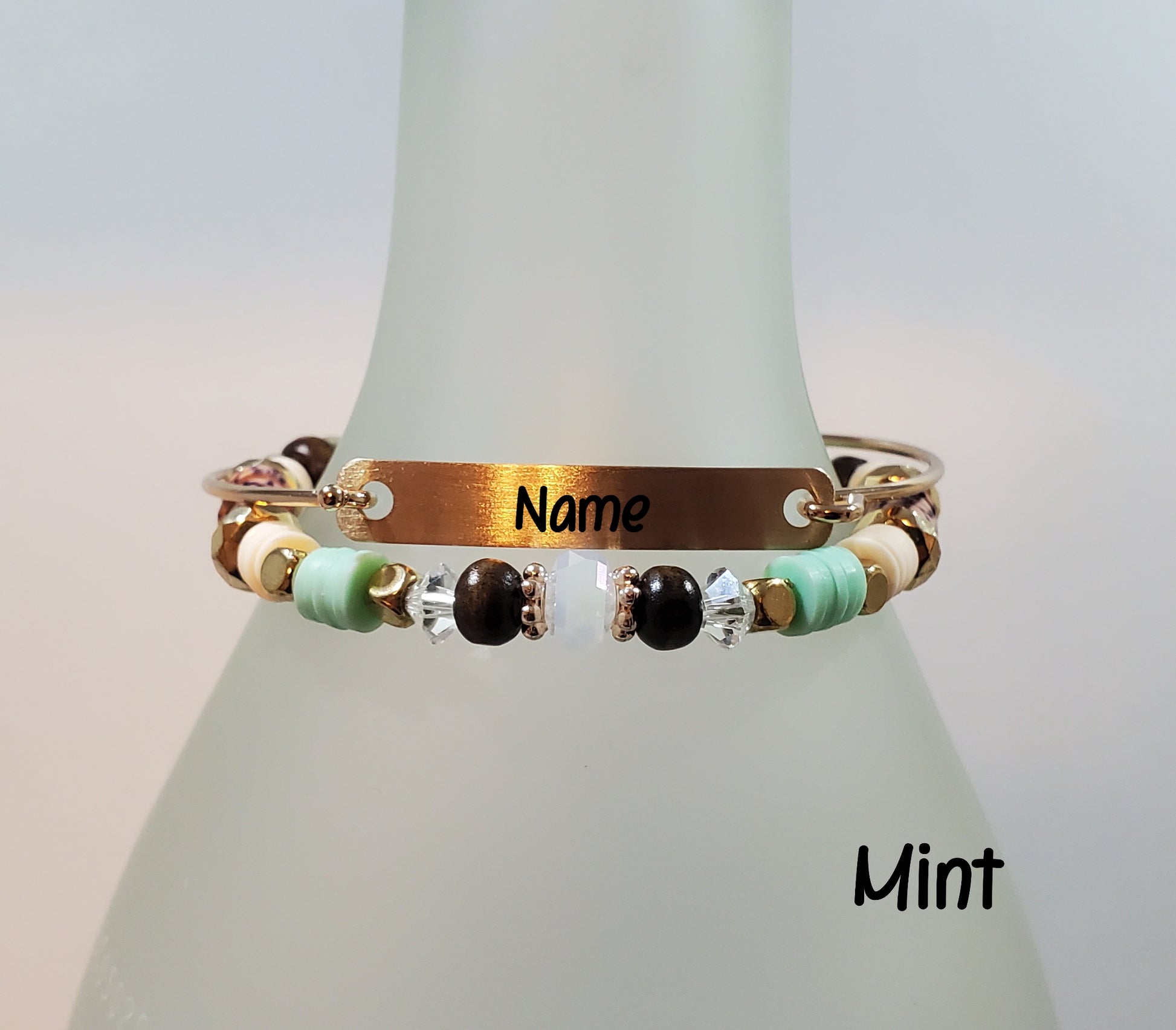 Clay & Crystal Personalized Bracelet Set- Mint