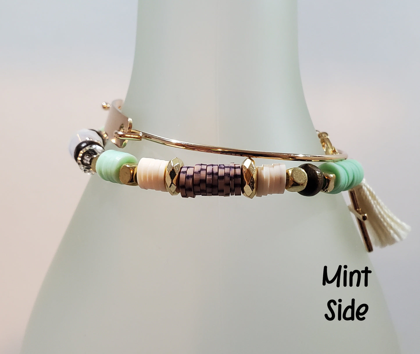 Clay & Crystal Personalized Bracelet Set- Mint Side