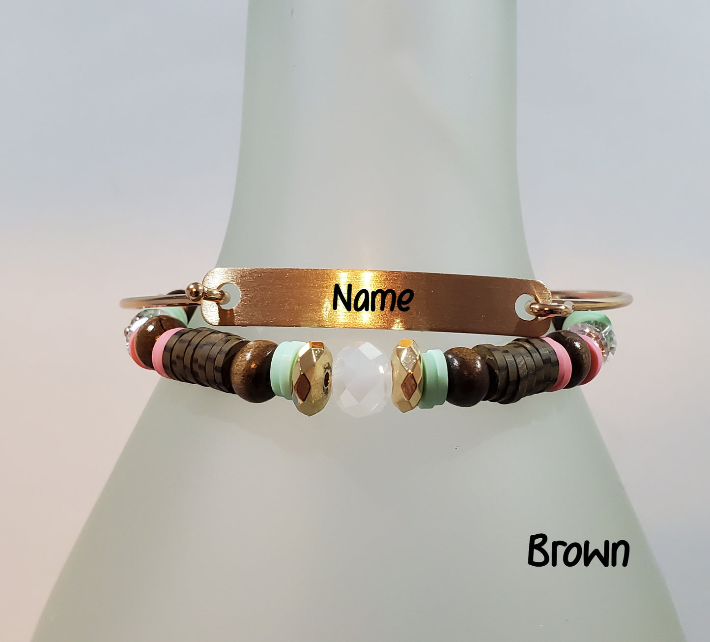 Clay & Crystal Personalized Bracelet Set- Brown