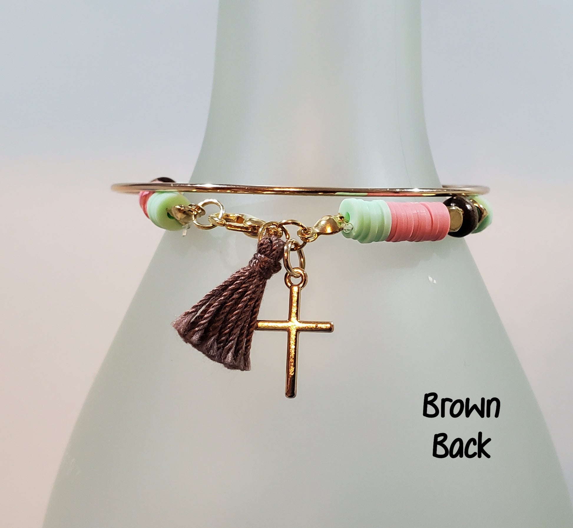 Clay & Crystal Personalized Bracelet Set- Brown Back