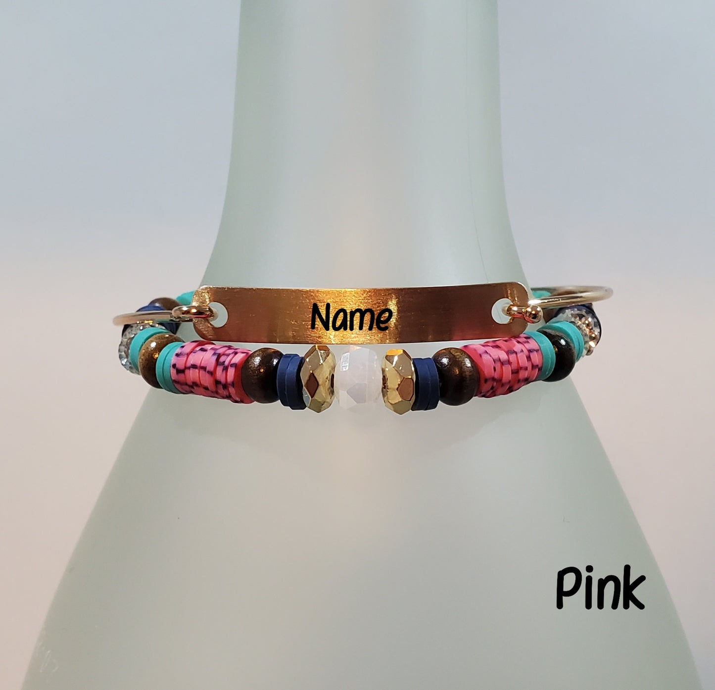 Clay & Crystal Personalized Bracelet Set- Pink