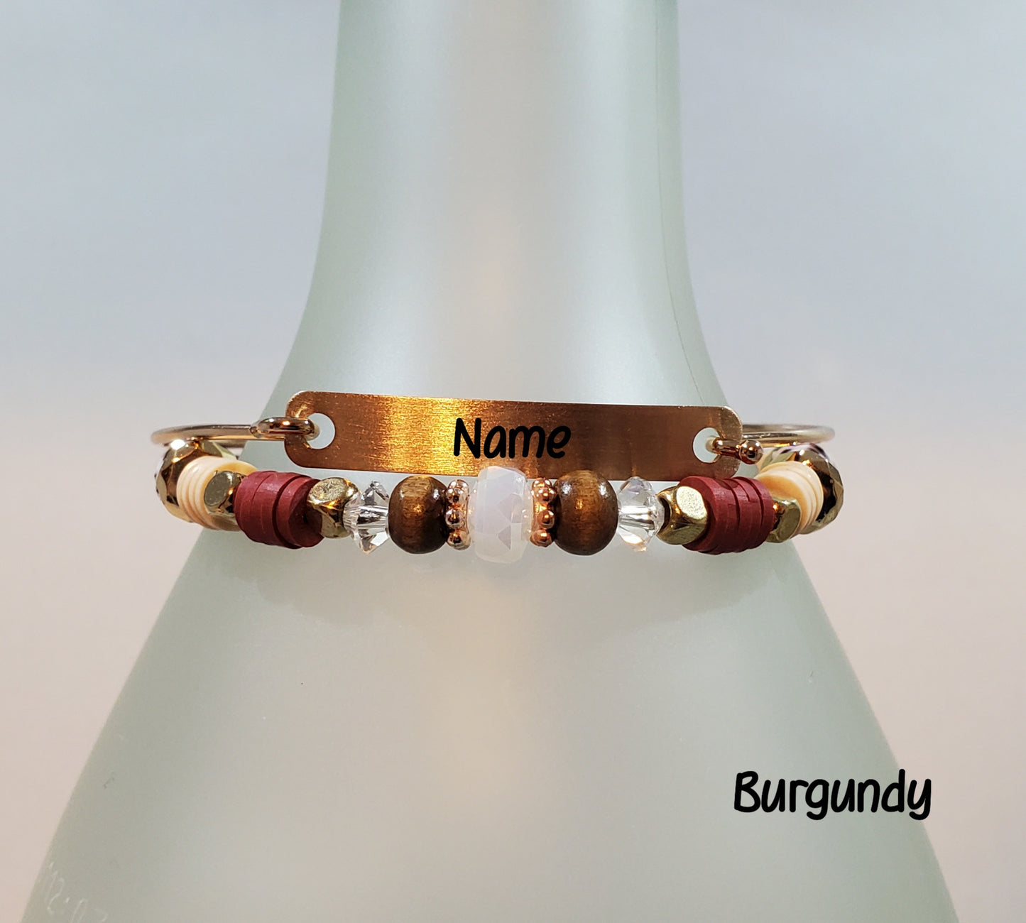Clay & Crystal Personalized Bracelet Set- Burgundy