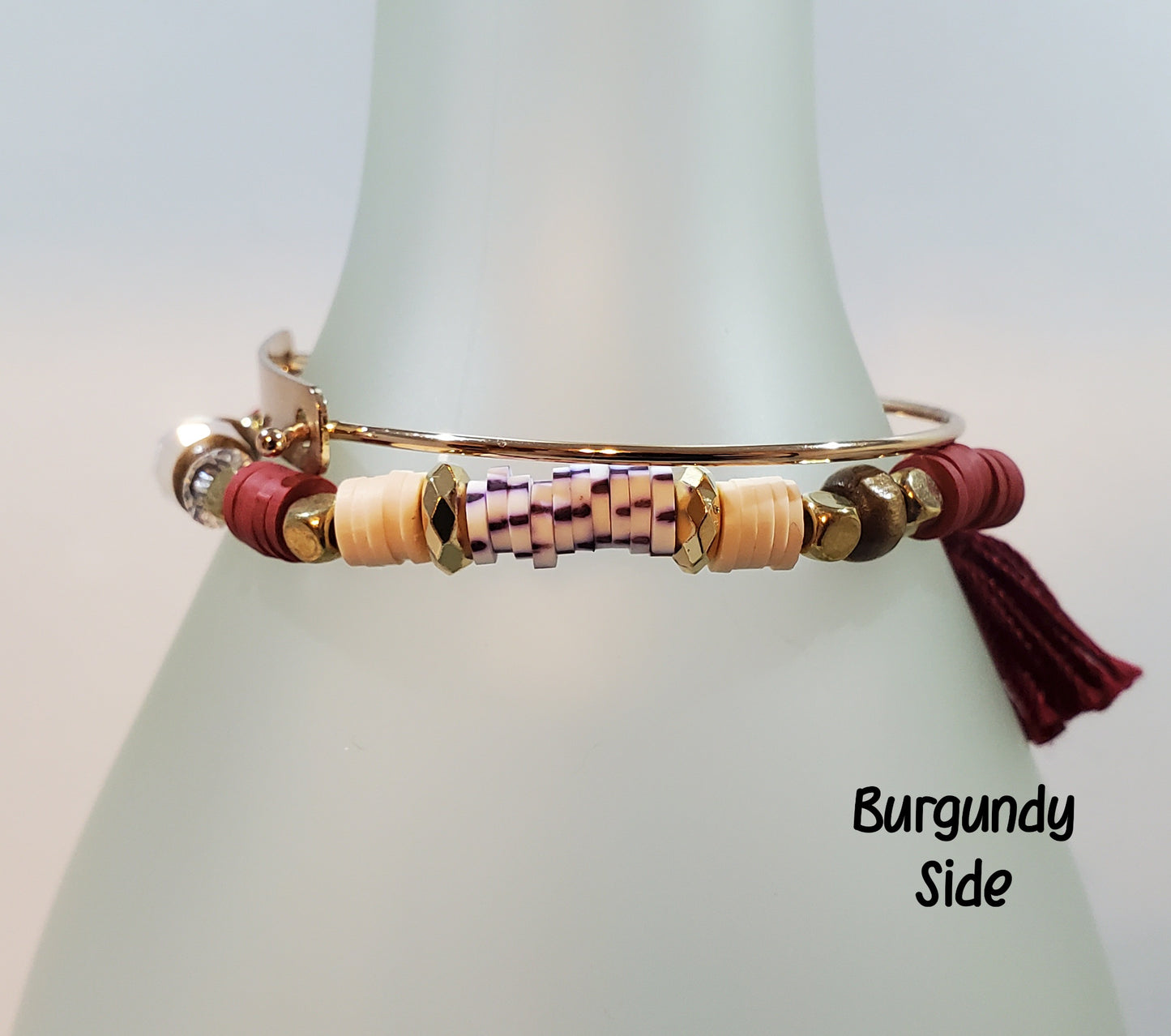 Clay & Crystal Personalized Bracelet Set- Burgundy Side