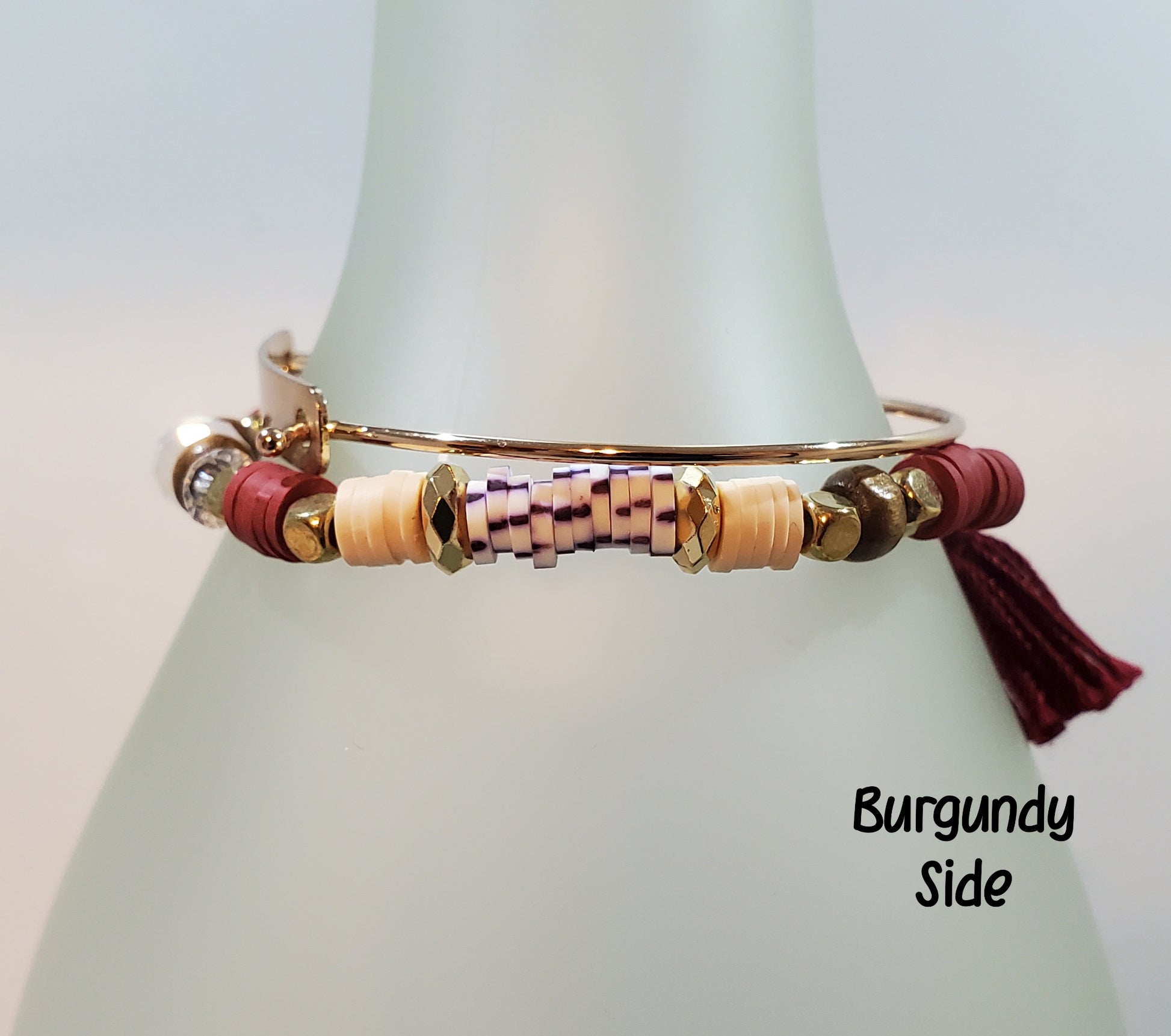 Clay & Crystal Personalized Bracelet Set- Burgundy Side