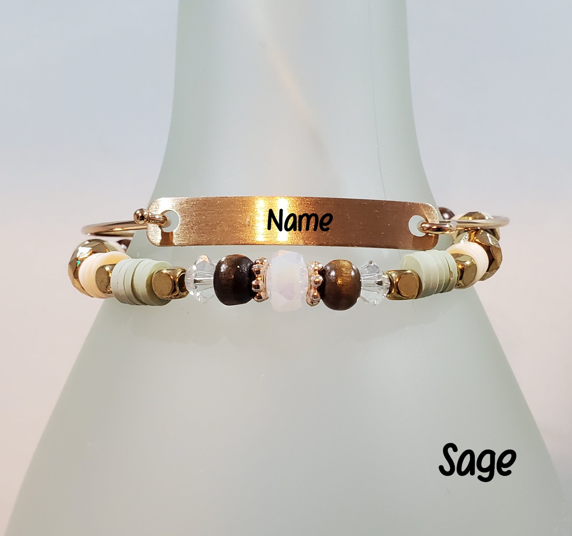 Clay & Crystal Personalized Bracelet Set- Sage