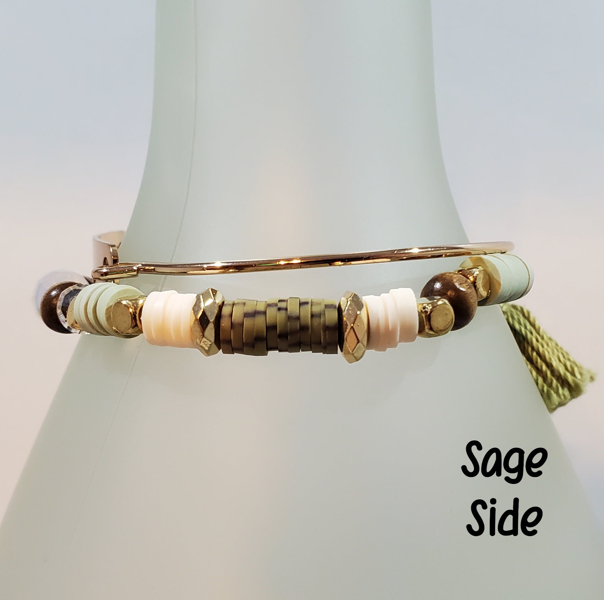 Clay & Crystal Personalized Bracelet Set- Sage Side