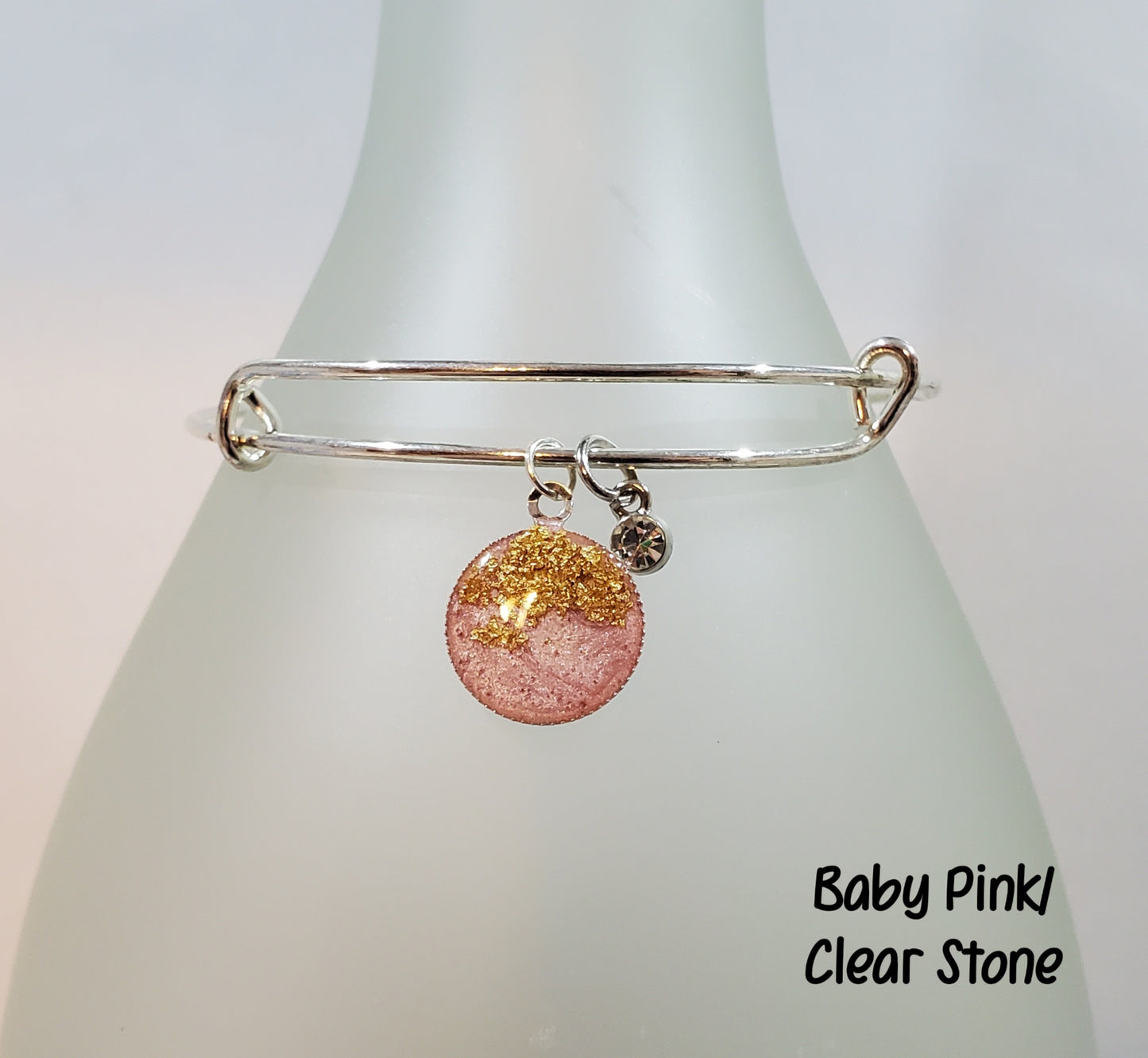 Simple Gold Flake Bangles-Baby Pink/Clear Stone