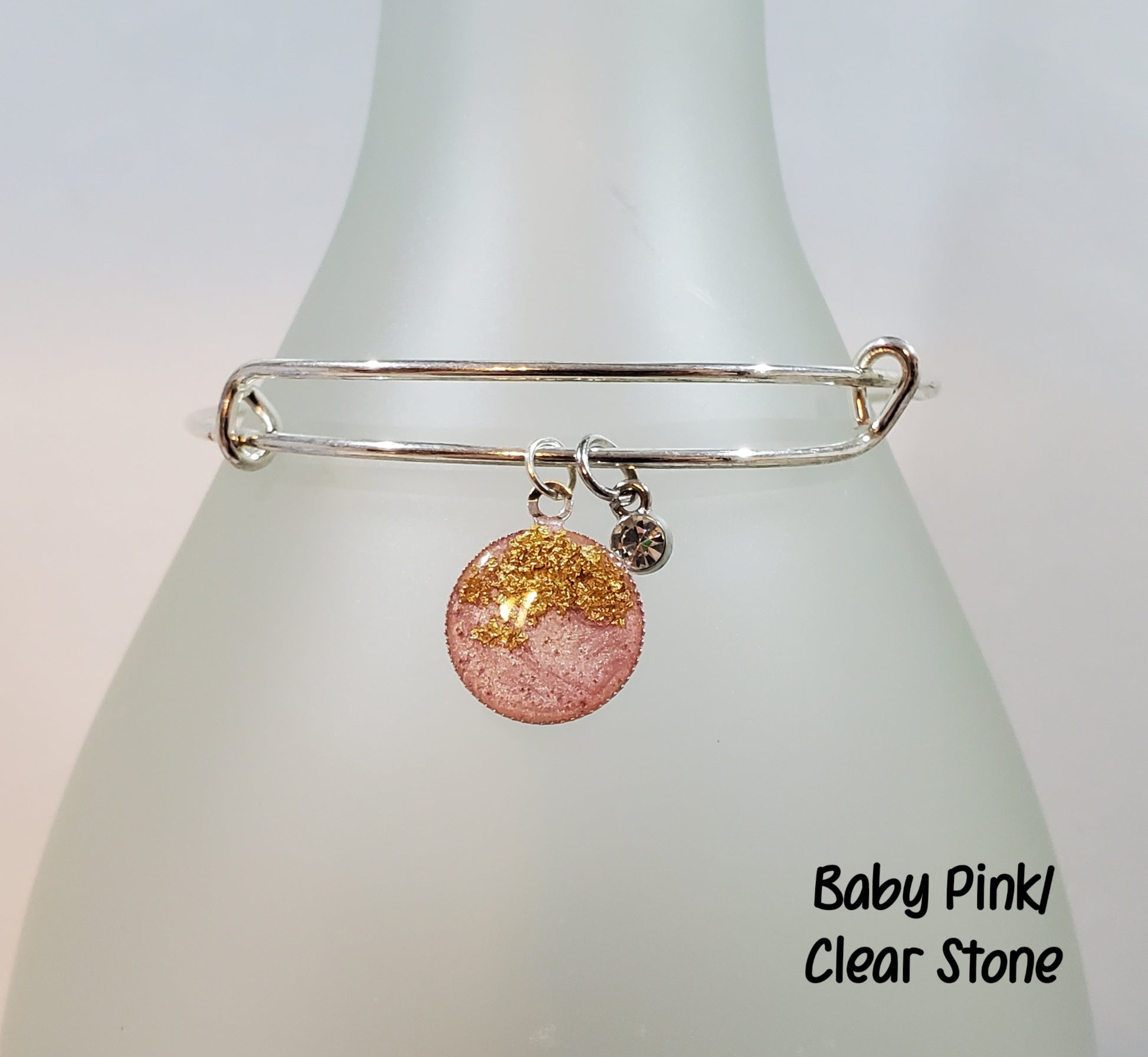 Simple Gold Flake Bangles-Baby Pink/Clear Stone