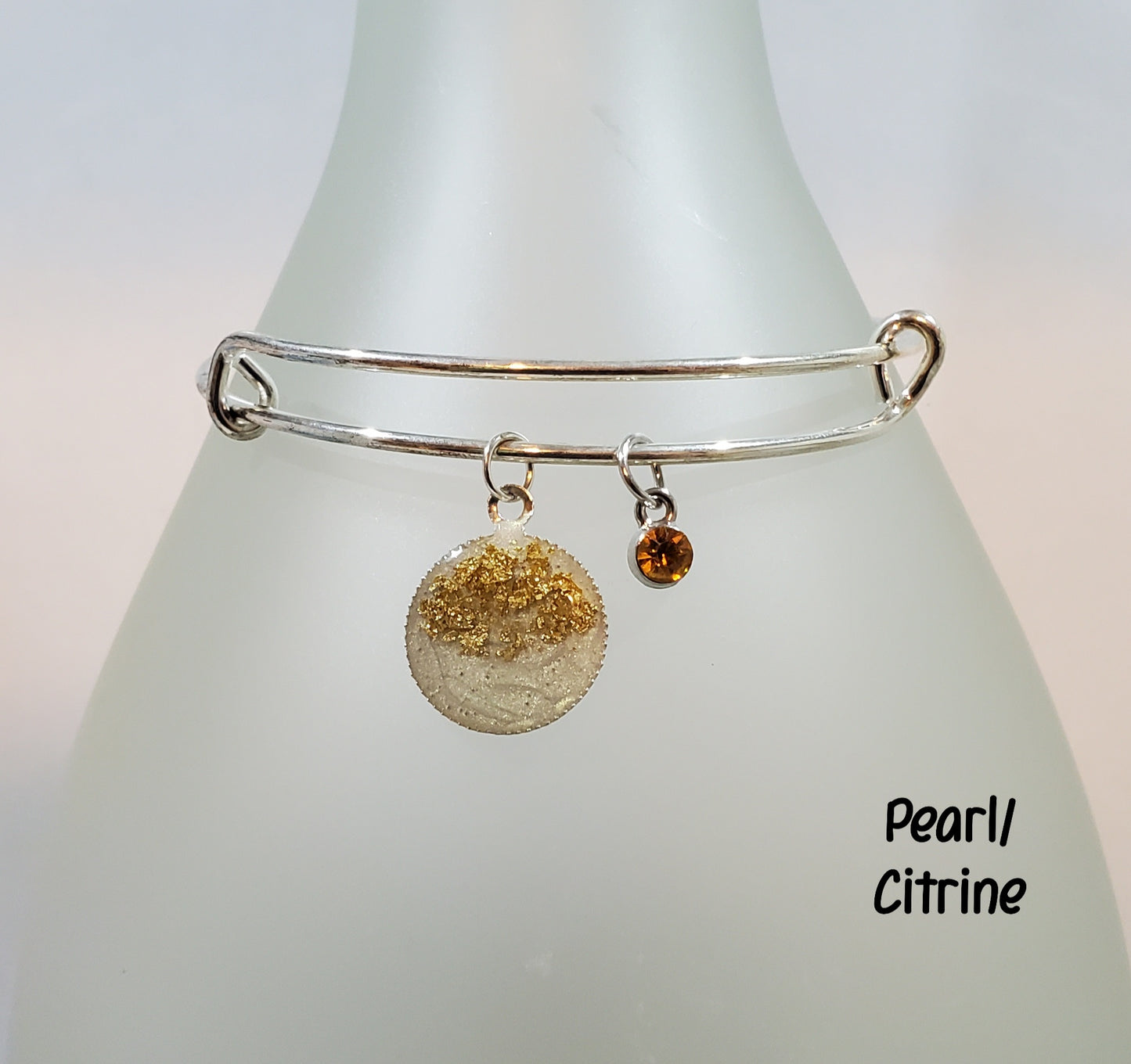 Simple Gold Flake Bangles-Pearl/Citrine