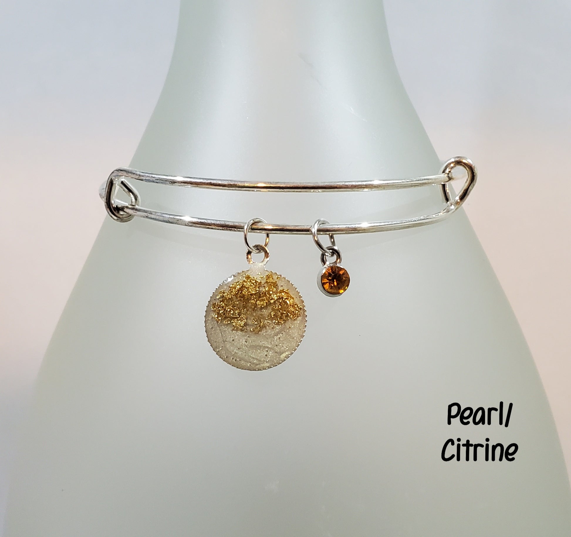 Simple Gold Flake Bangles-Pearl/Citrine