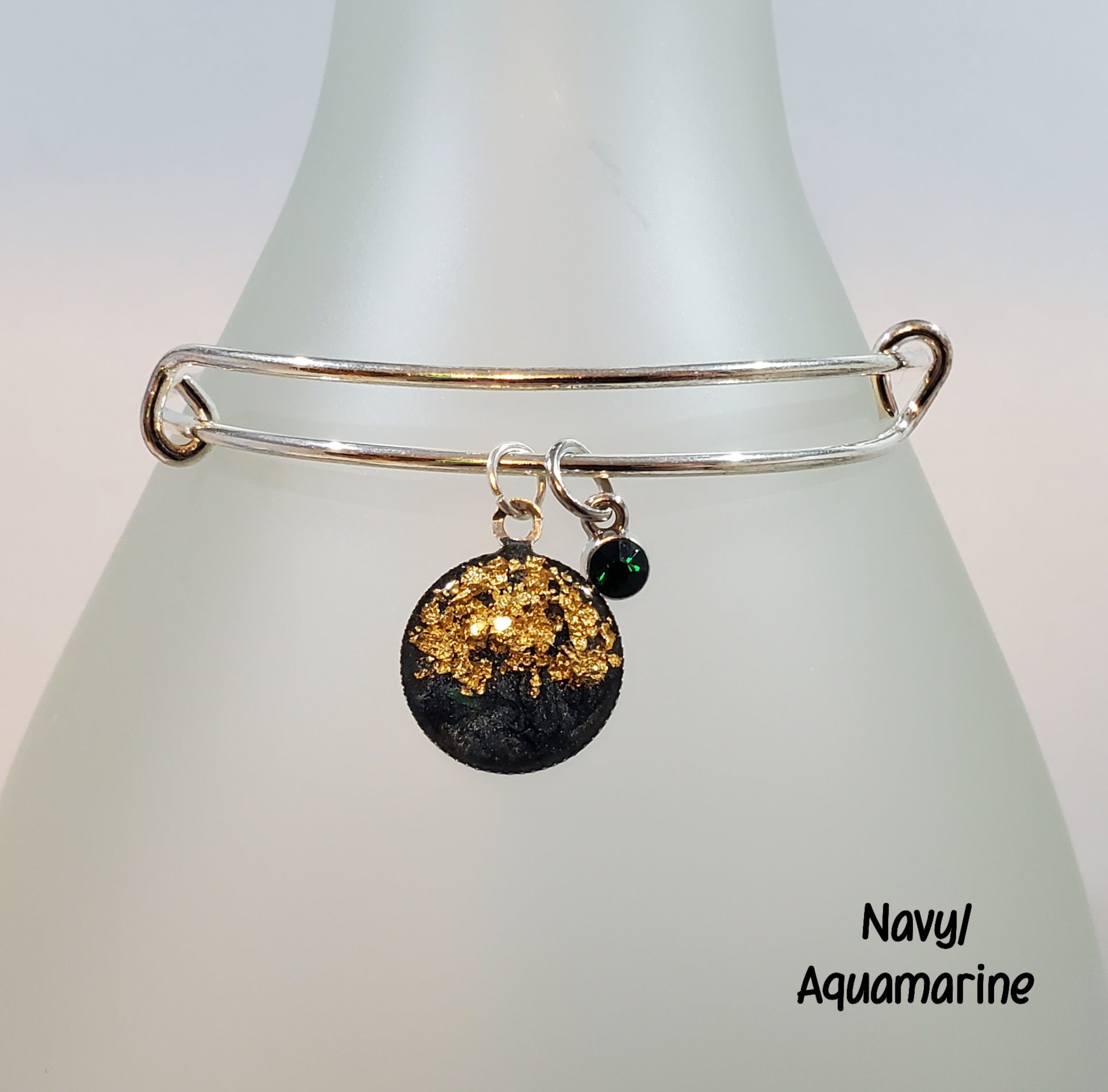 Simple Gold Flake Bangles-Navy/Aquamarine