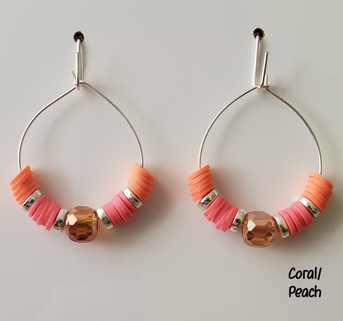 Clay & Crystal Hoop Earrings-Coral & Peach