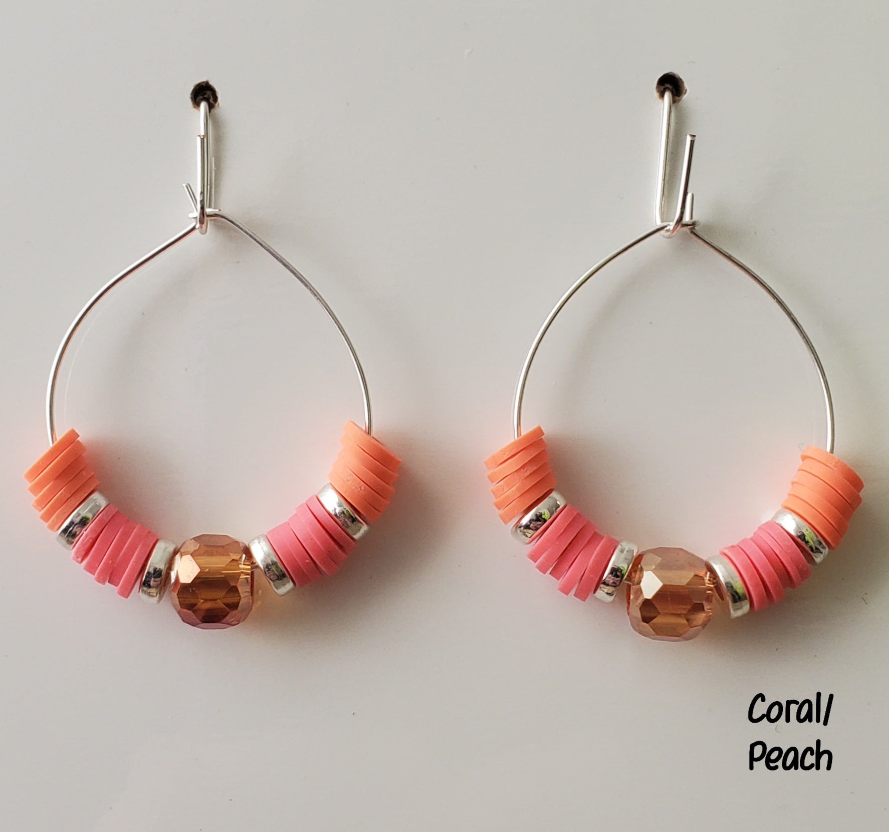 Clay & Crystal Hoop Earrings-Coral & Peach