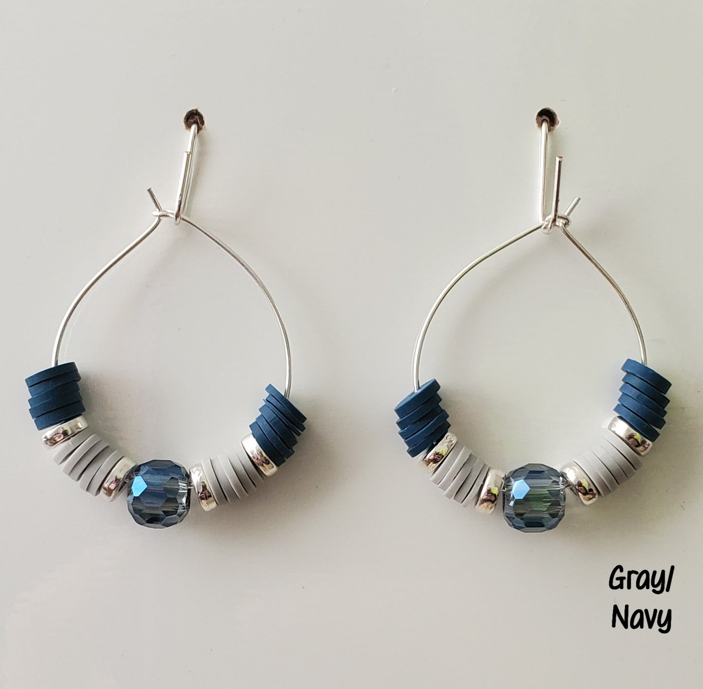 Clay & Crystal Hoop Earrings-Gray & Navy