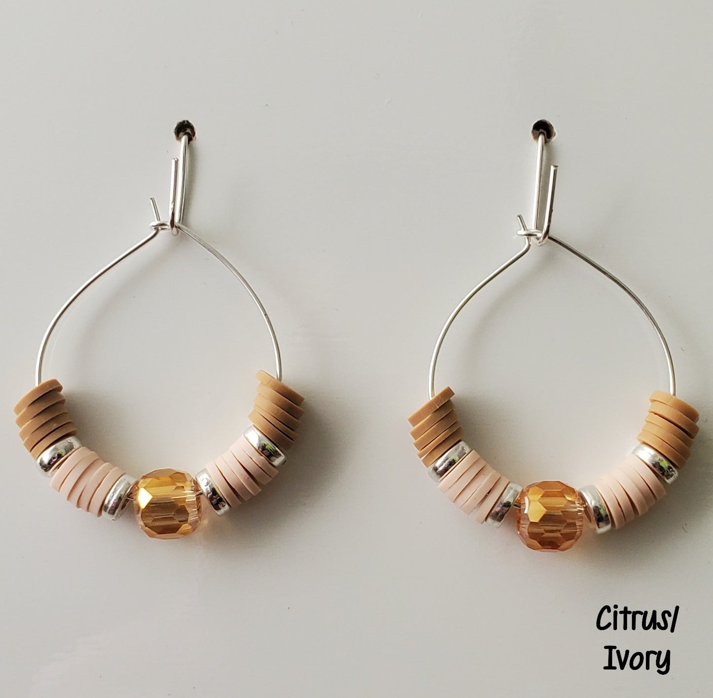 Clay & Crystal Hoop Earrings-Citrus & Ivory