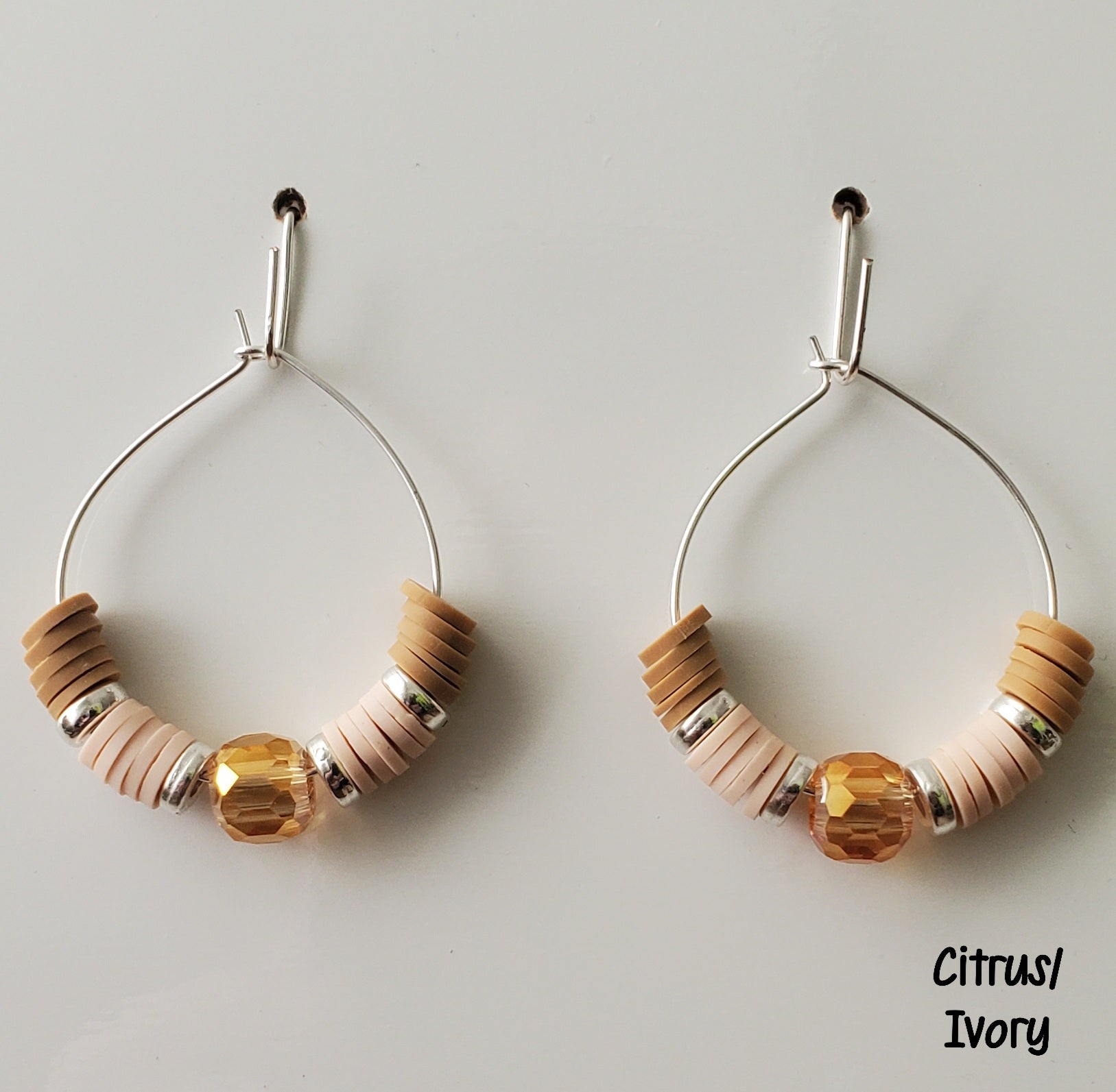 Clay & Crystal Hoop Earrings-Citrus & Ivory